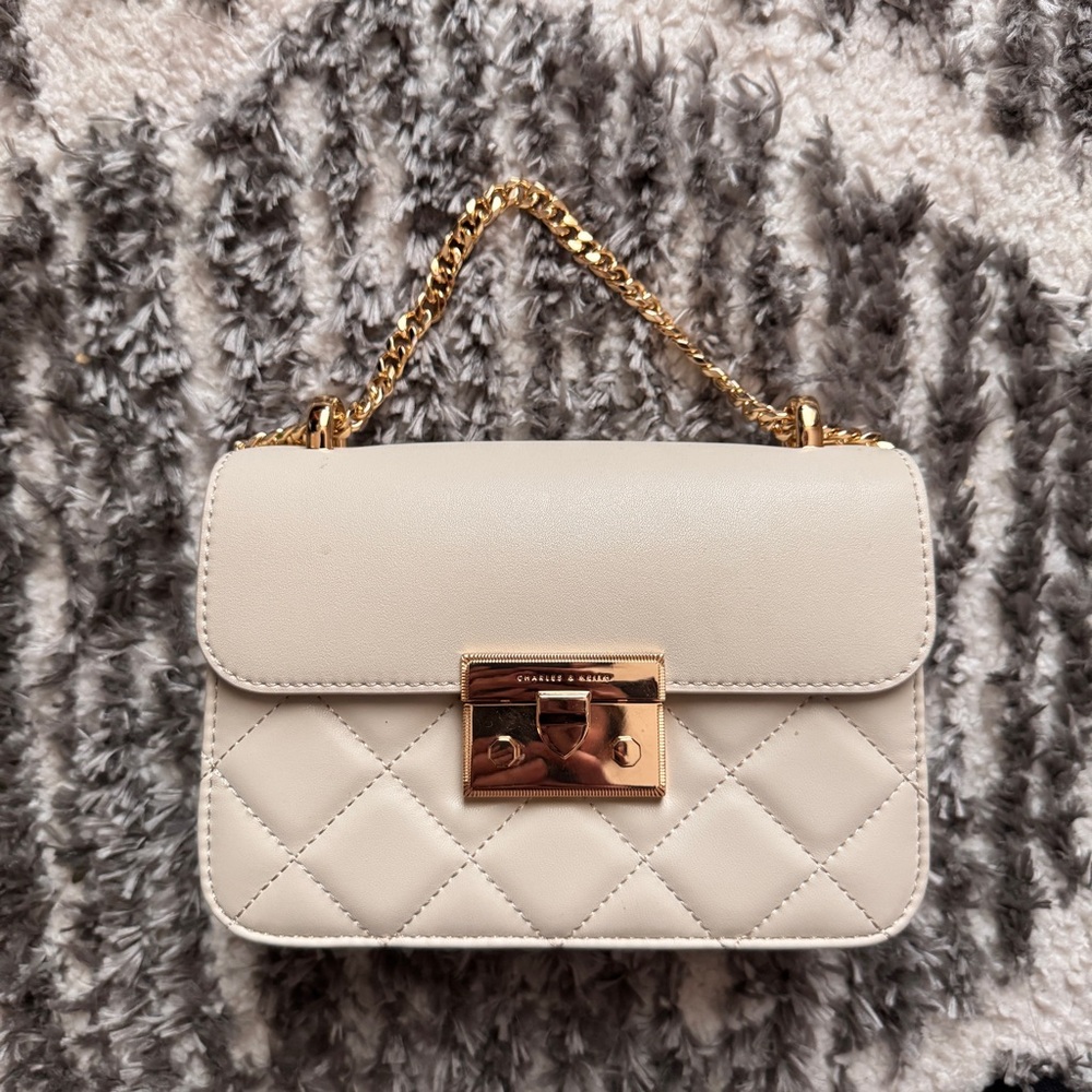 Charles & Keith Cream Gold Quilted Shoulder Bag